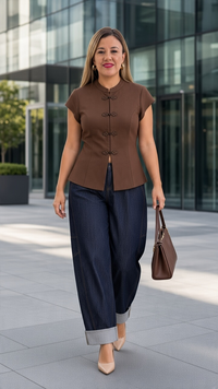 Jeans de Mezclilla Dark Wash con Pinza y Valenciana Corte Barriel Jean