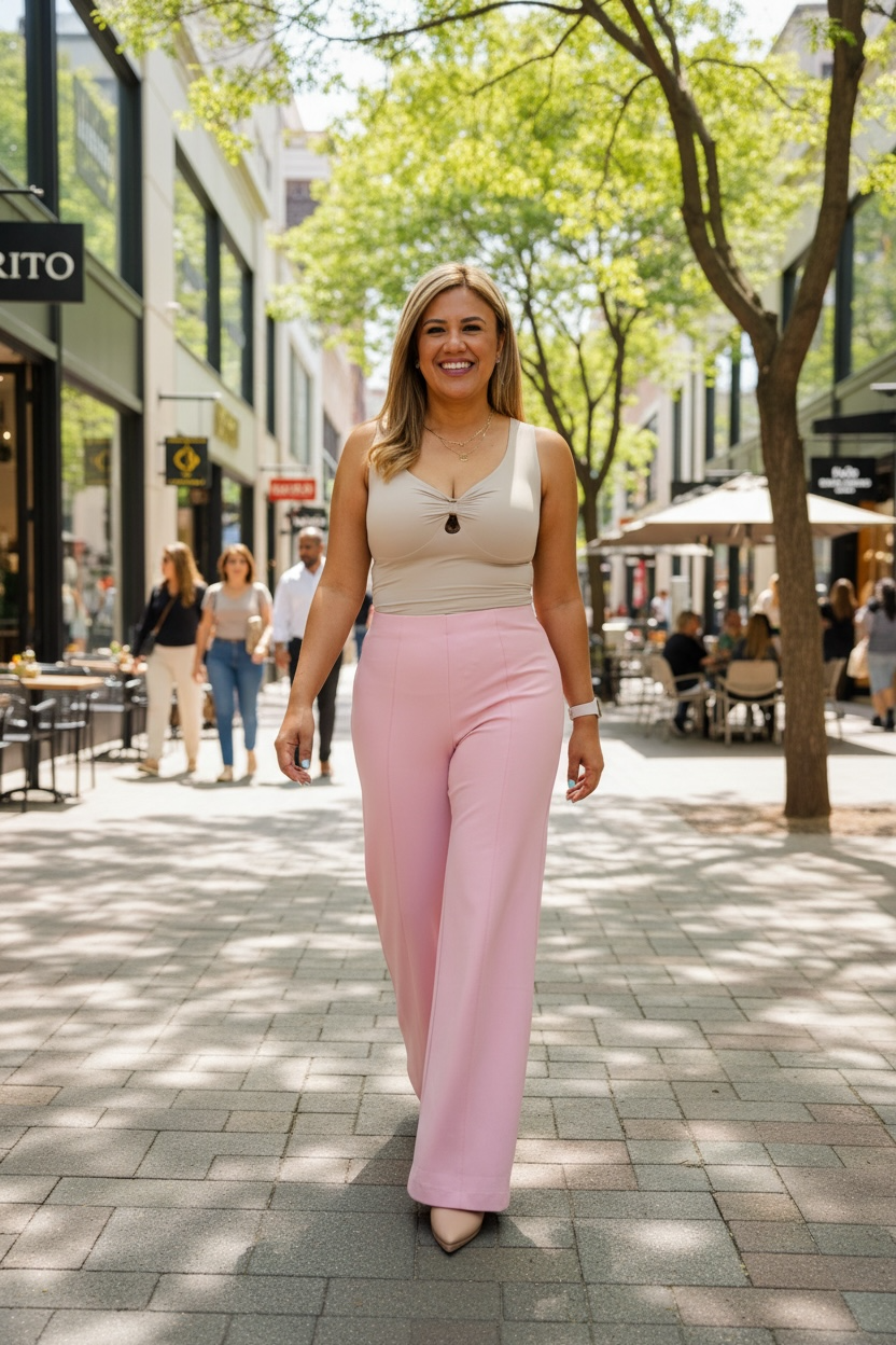 Pantalón Casual Recto Color Rosa