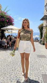 Short Blanco de Manta con Cintura Elástica y Jaretas