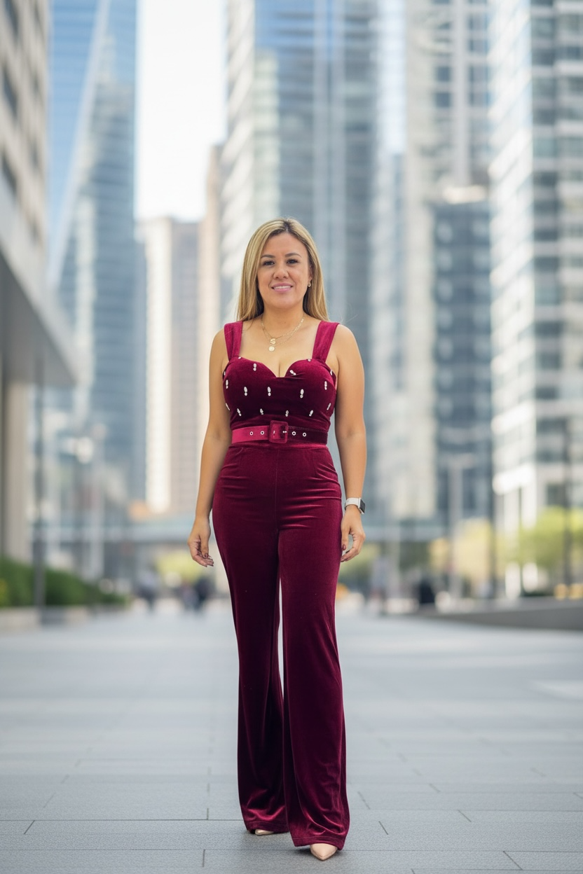 Jumpsuit Rojo Obscuro Tela de Velvet