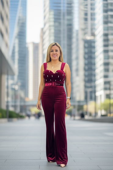 Jumpsuit Rojo Obscuro Tela de Velvet