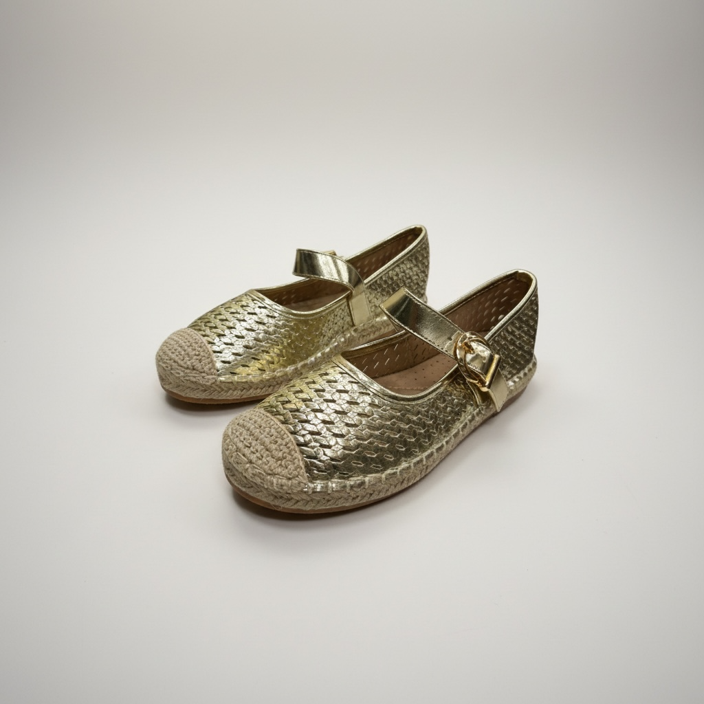 Zapatilla Dorada Tejida con Cintillo