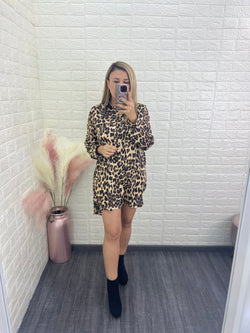 Vestido Blusón Estampado Animal Print de Manga Larga