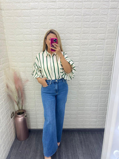 Jeans de Mezclilla Medium Wash Corte High Rise Wide Leg