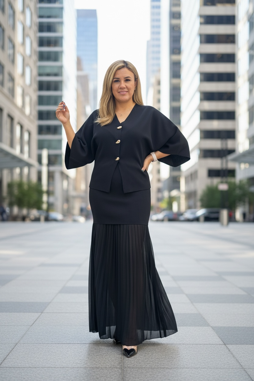 Set de Falda y Blusa Tejido de Punto Conm Botones Dorados