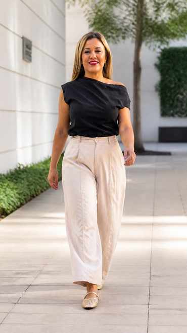 Blusa Negra sin Mangas de Cuello Amplio