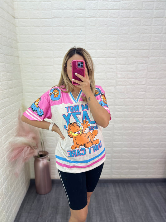 Jersey Deportivo Rosa con Beige Estampado Garfield