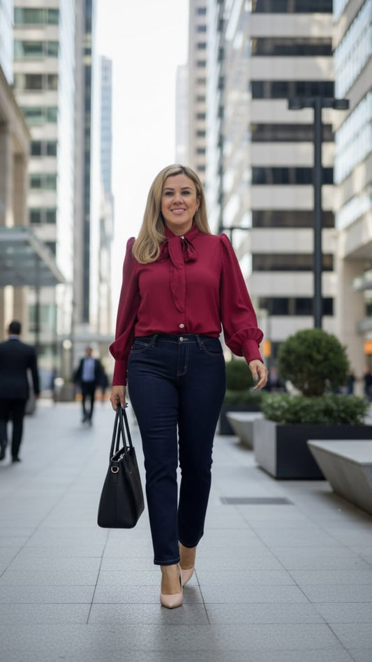 Blusa Casual de Manga Larga Color Guindo