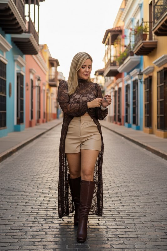 Ensamble de Encaje Color Café