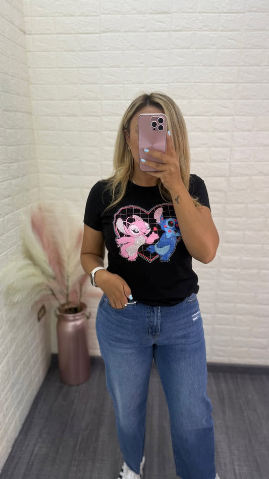 Playera Negra Estampado Lilo&Stich