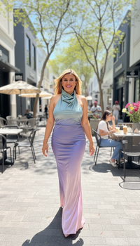 Vestido Cuello Halter Difuminado Verde con Morado