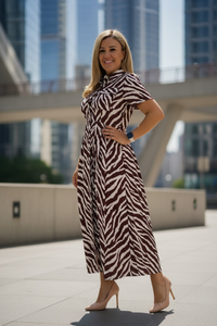 Vestido Largo de Botones Estampado Zebra Print en Café