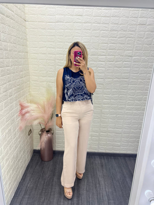 Pantalón Casual Liso de  Cintura Elástica
