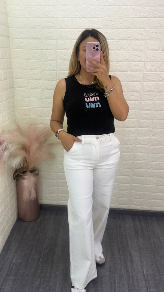 Jeans De Mezclilla Blanco Corte High Rise Wide Leg