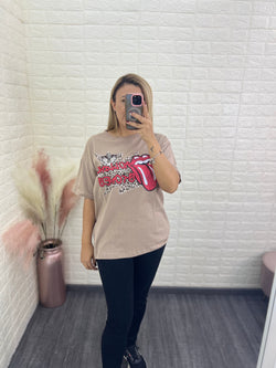 Playera Color MochaEstampado Rolling Stones