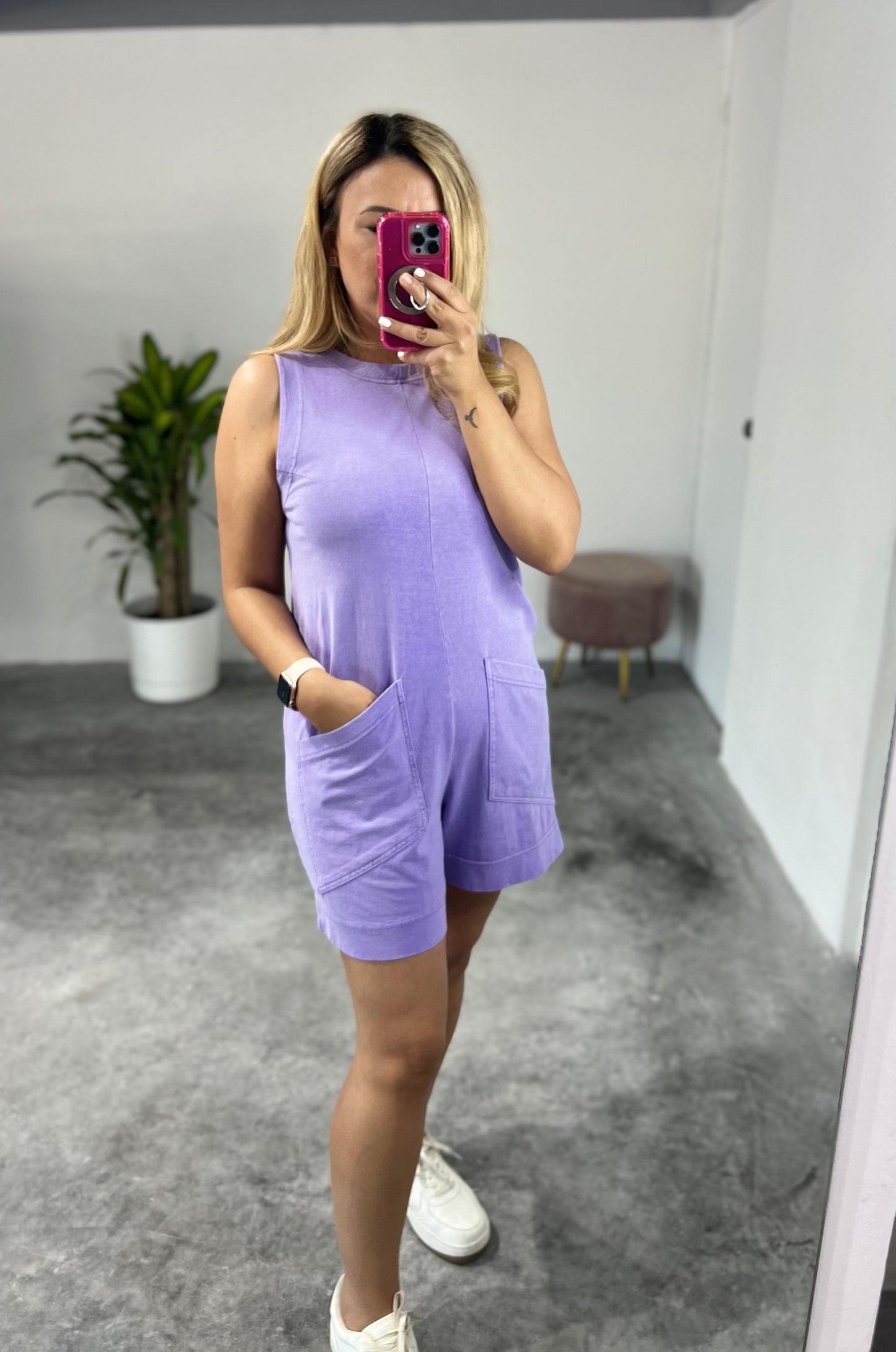 Romper Color Lila Sin Mangas con Bolsas al Frente