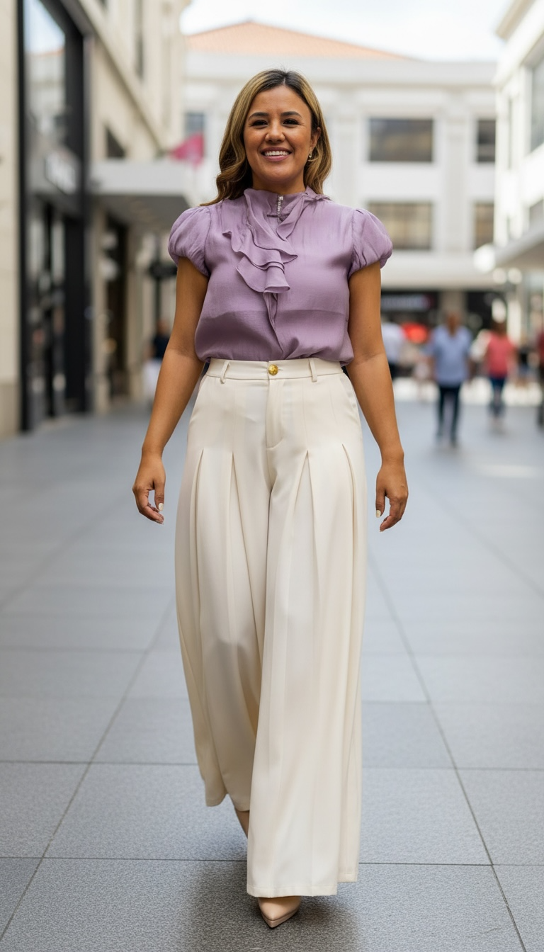 Blusa Lila Sin Mangas con Aplicación de Olanes con Perlas