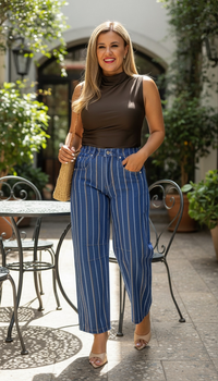 Blusa Café sin Mangas en Tela de Licra