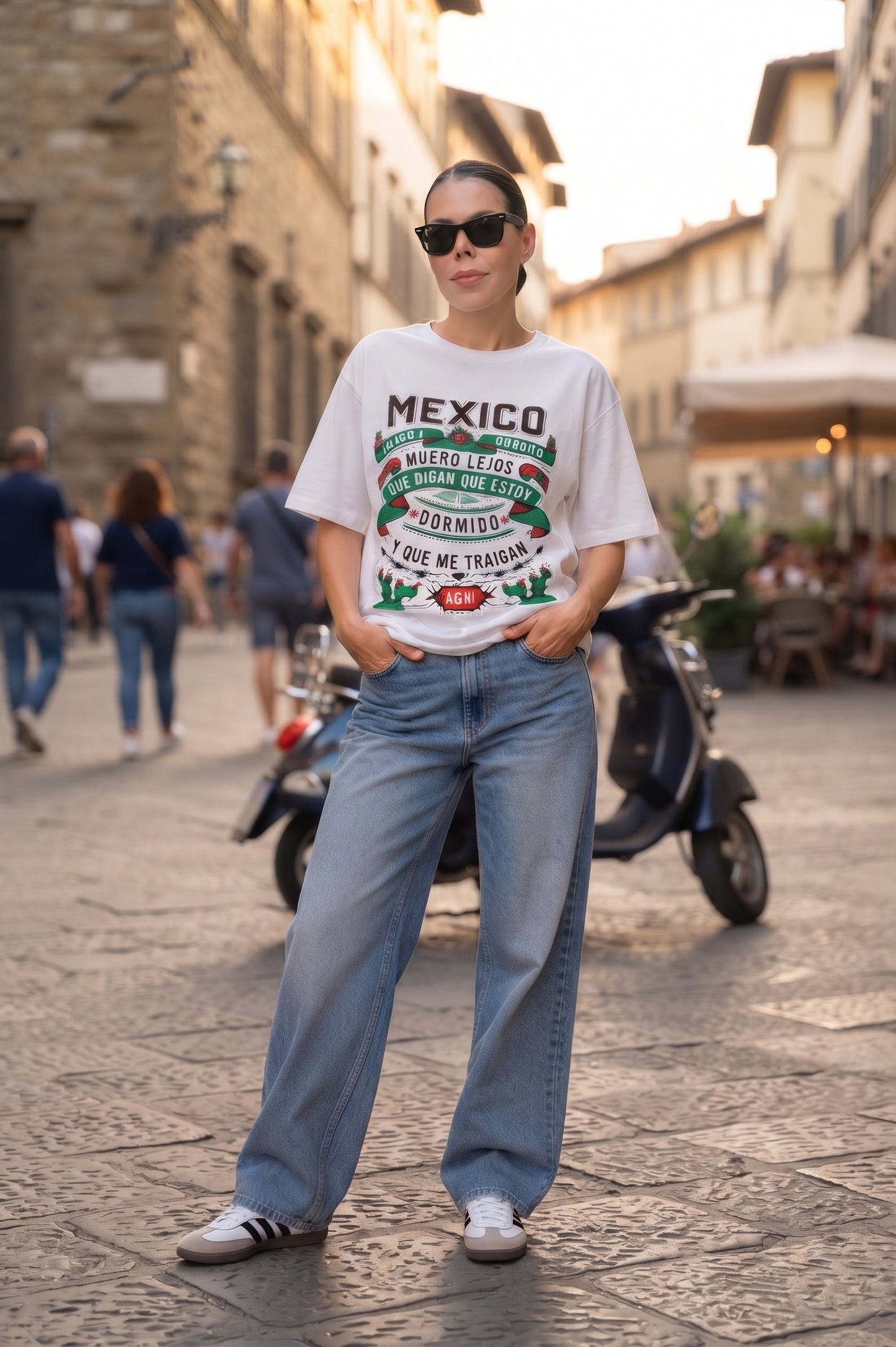 Playera Blanca Estampado Slogan Mexicano