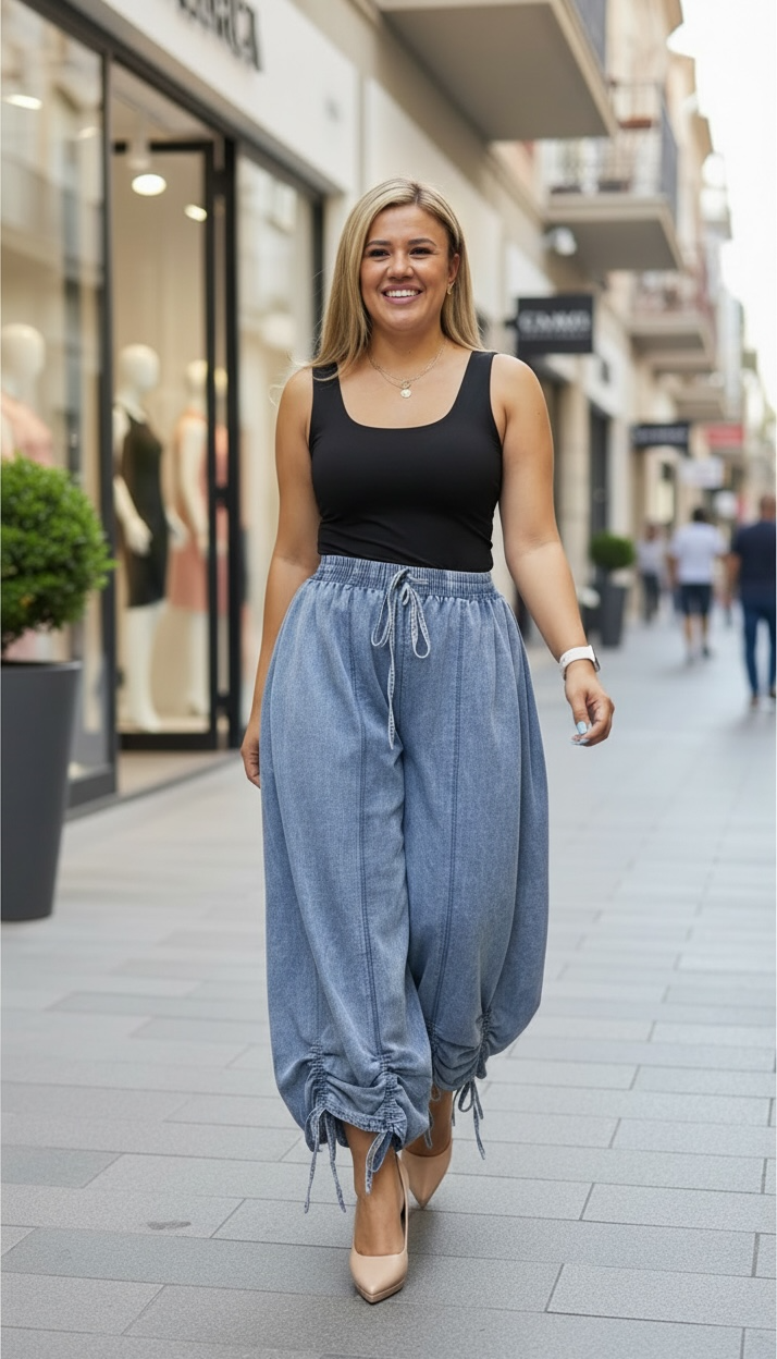 Panti Blusa Negra con Plisados
