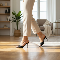 Zapatos Abiertos Negros de Tacón Bajo