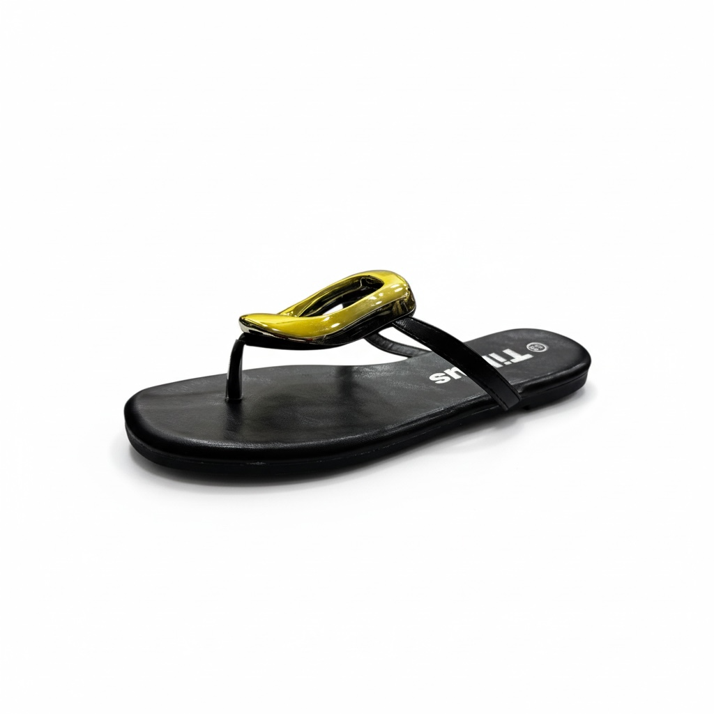 Chanclas Negras de Piso con Hebilla Dorada