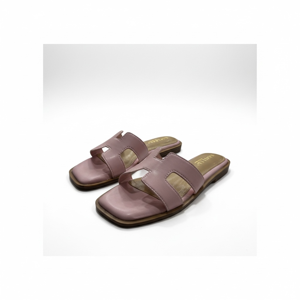 Chanclas de Piso Beige de Tirantes Rosas