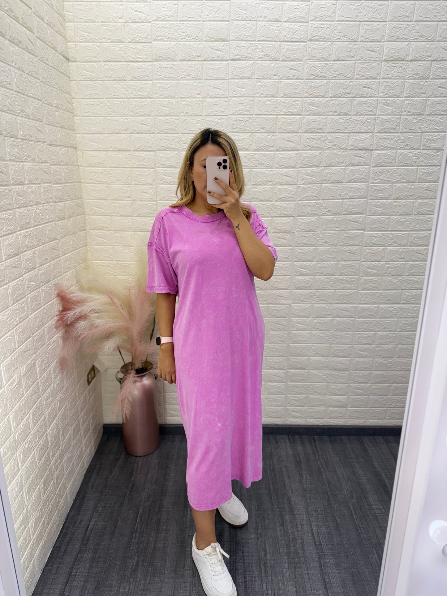 Vestido Largo Recto en Color Rosa Mezclilla