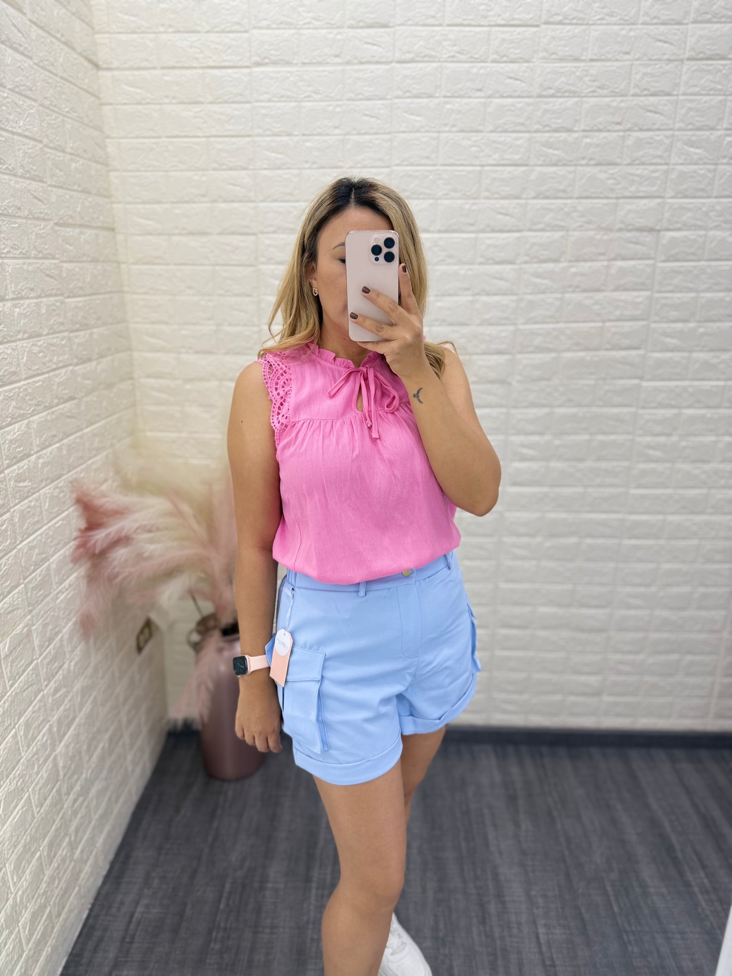 Short Casual Color Sky Blue Tipo Cargo