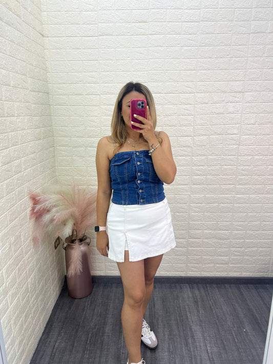 Falda Short de Mezclilla Color Blanco