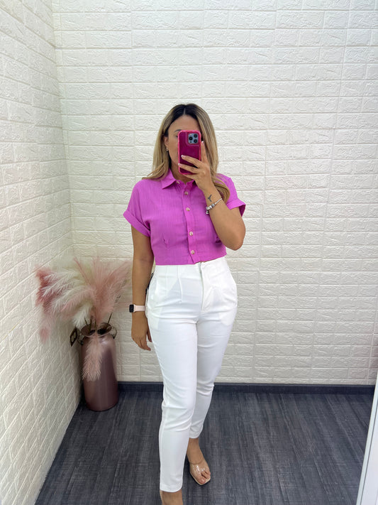Blusa Rosa Corta de Botones