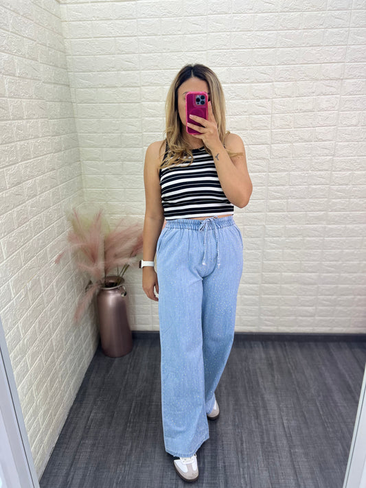 Blusa Básica de Resaque Rayada Negro con Blanco