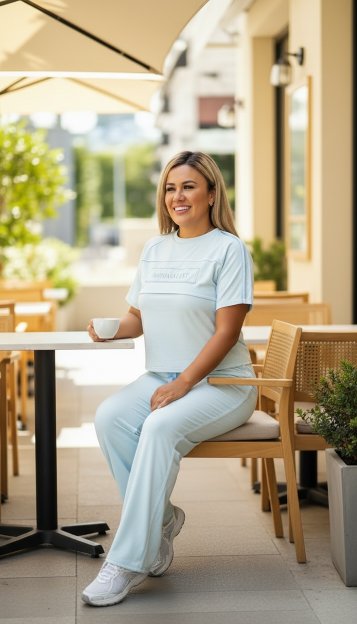 Conjunto Celeste de Pants y Blusa con Bordado Minimalist
