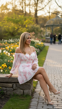 Vestido Sin Hombros de Manga Larga en Tela de Gasa con Fondo Blanco