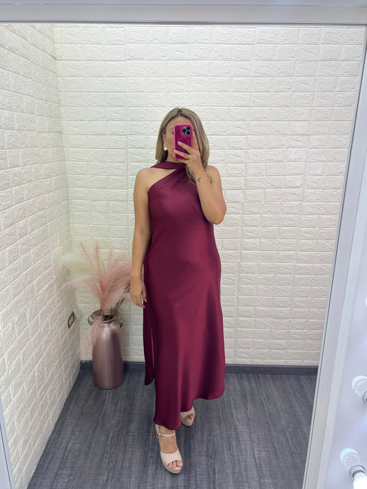 Vestido Satinado Color Wine