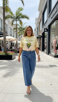 Blusa Amarilla de Encaje con Estampado Matcha