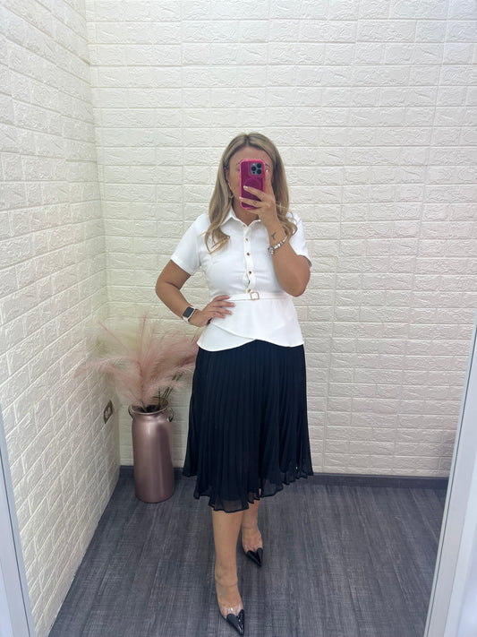 Vestido Negro con Blanco con Cintillo