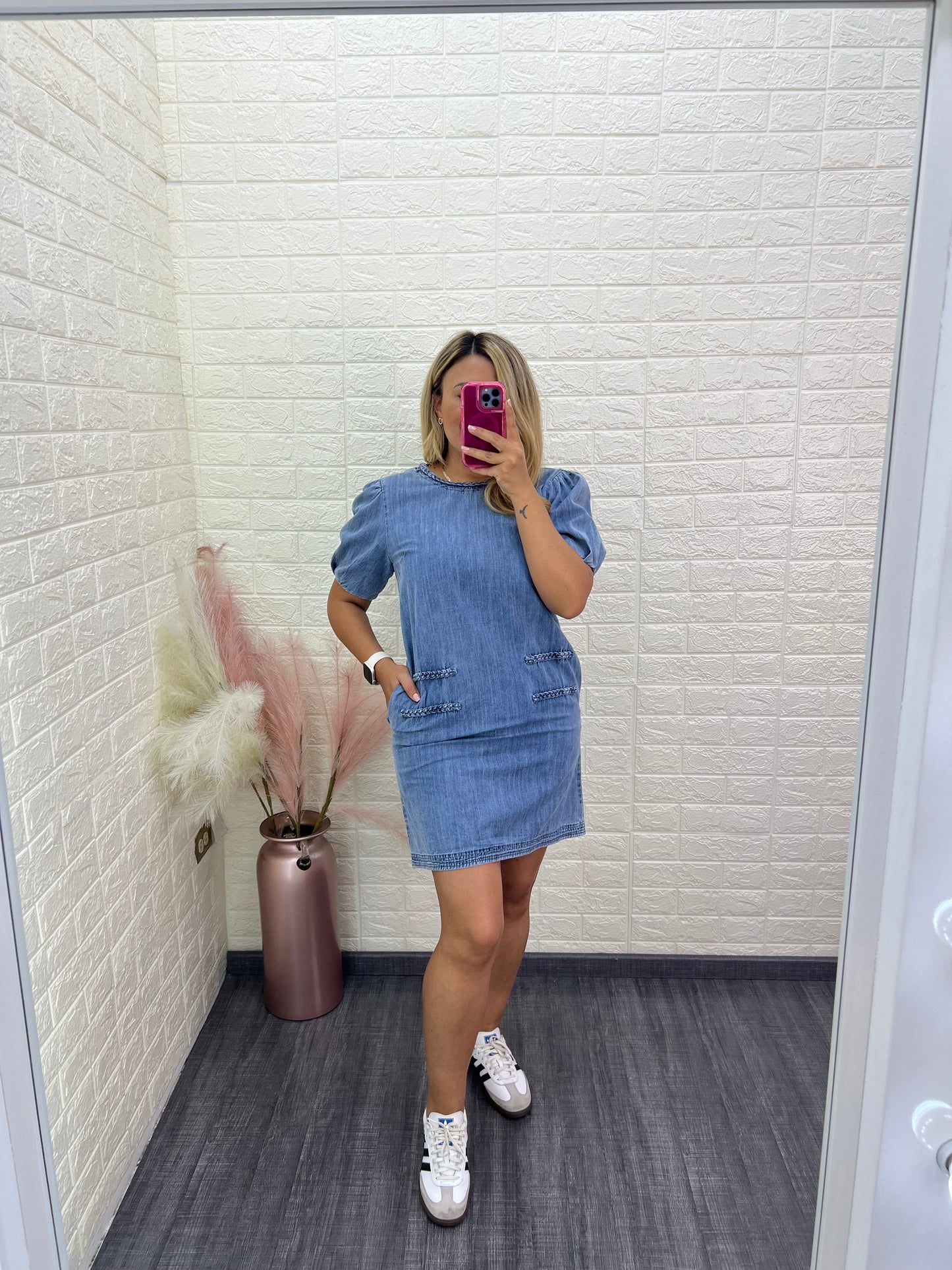 Vestido Azul Mezclilla con Aplicaciones de Trenzado