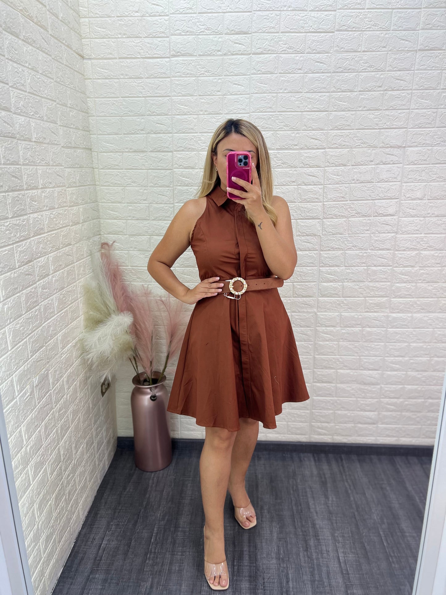 Vestido Café con Cinto