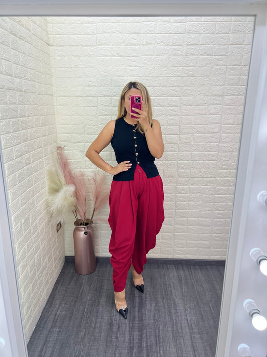 Pantalón Casual Abombado Color Rojo Cereza