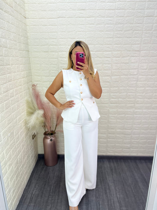 Conjunto de Blusa y Pantalón Casual en Color Blanco