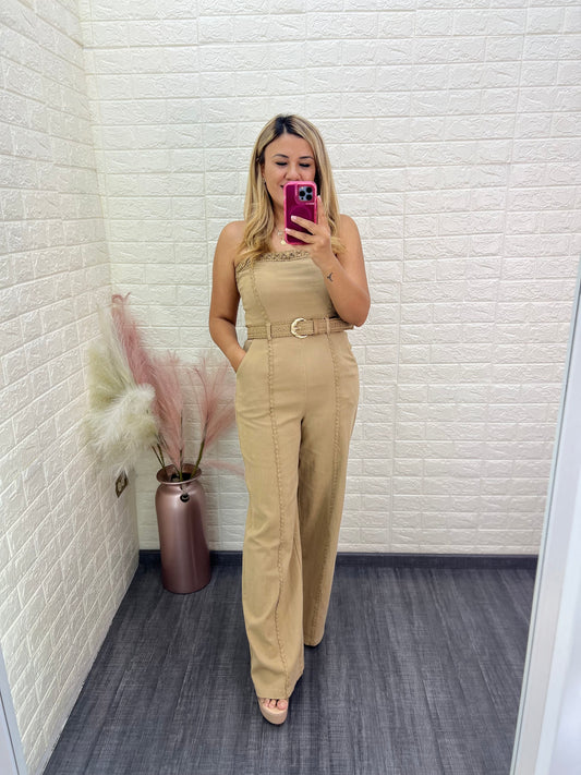 Jumpsuit de Mezclilla Strapple Color Beige