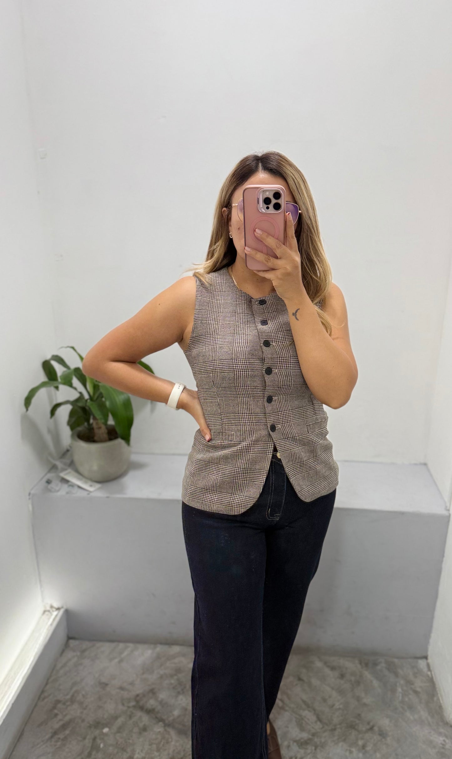 Chaleco Casual Estampado a Cuadros
