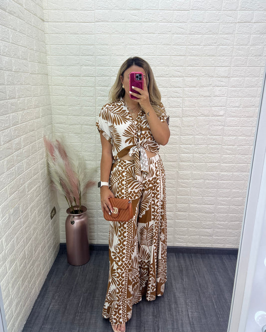 Conjunto Beige Estampado Hojas