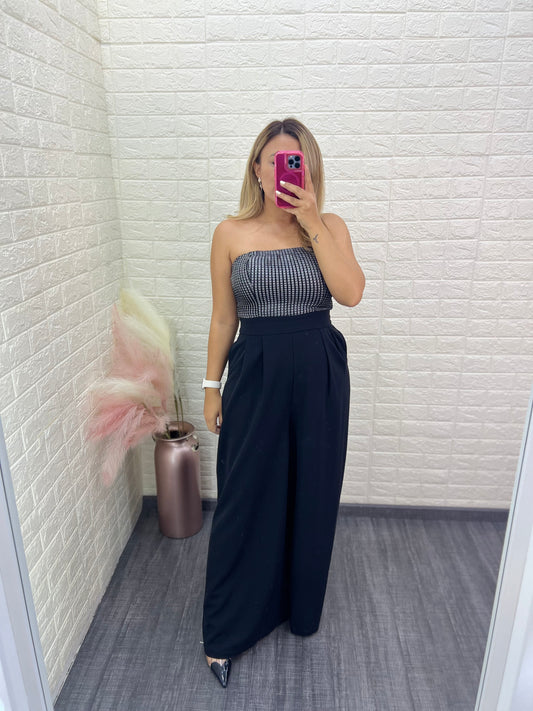 Palazo Negro Sgtraple Blusa gris de Cuadros