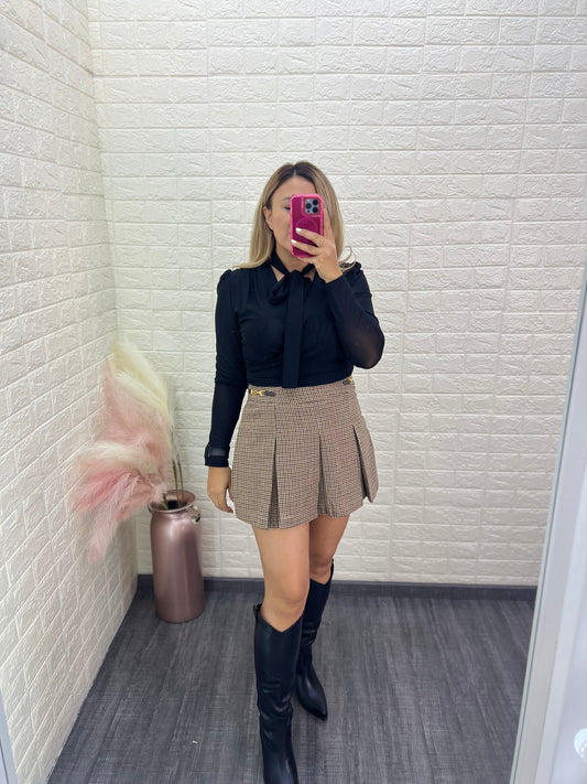 Falda Short Estampada A Cuadros Tela de Lana
