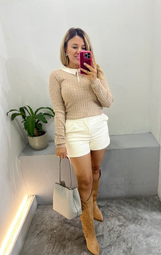 Blusa Suéter Tipo Polo Color Beige
