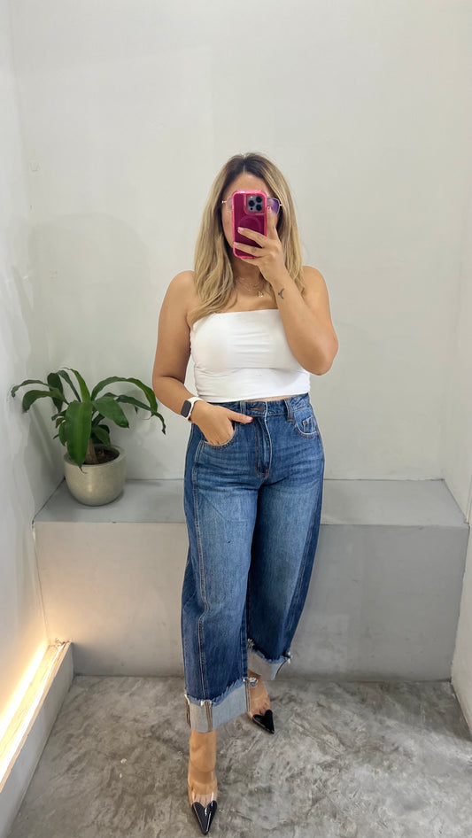 Jeans de Mezclilla Azul Corte Barriel Jean