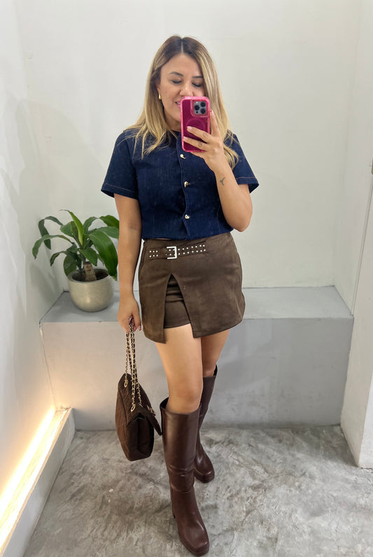 Falda Short Café de Nubuck