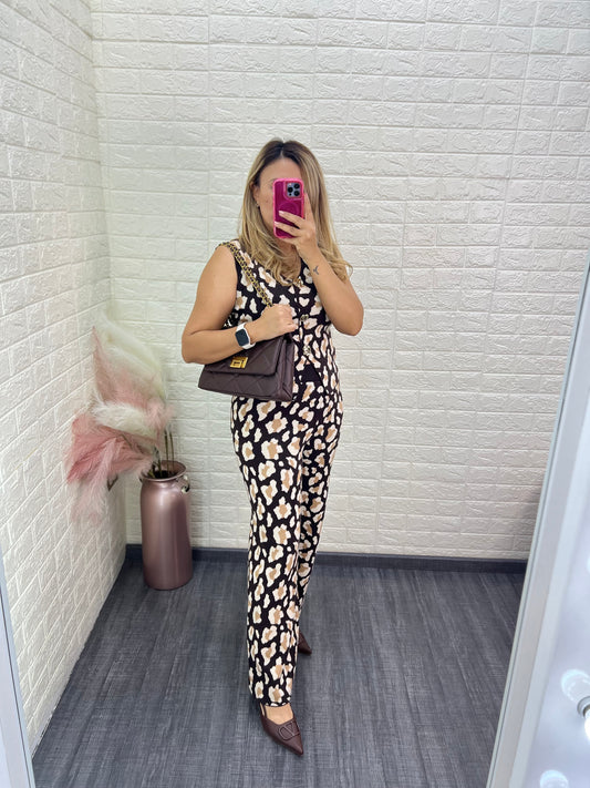 Conjunto Color Café Estampado Animal Print